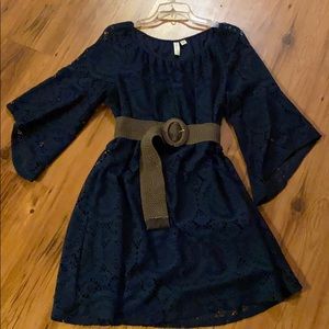 Dark Blue Bell Sleeve Dress